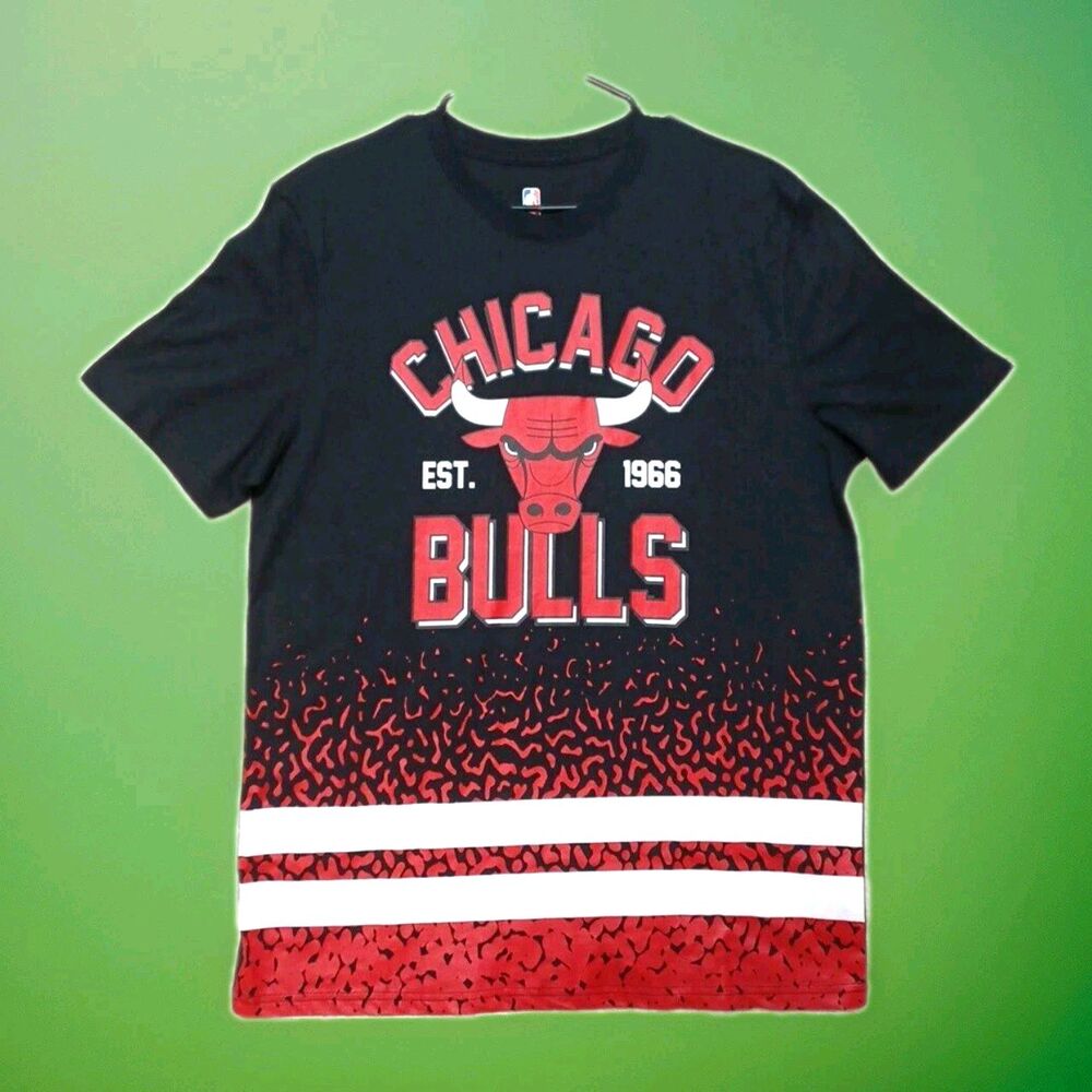 Vintage Chicago Bulls NBA T-Shirt Mens L Large Black Red White Stripe Y2k 1966